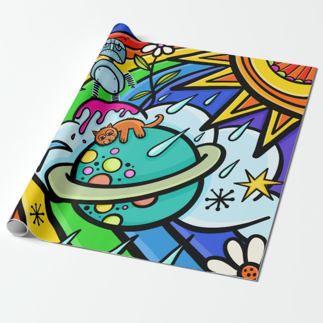 Papel De Presente Grafite Street Art Rainbow Weather Cartoon (Desenrolado)