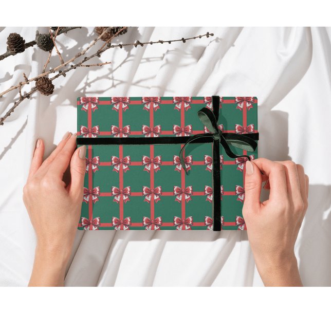 Papel De Presente Grande Arco Vermelho Natal Verde Feriado Brilhante (Criador carregado)