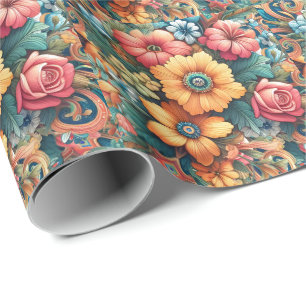 Papel De Presente Grande Buquê de Flores