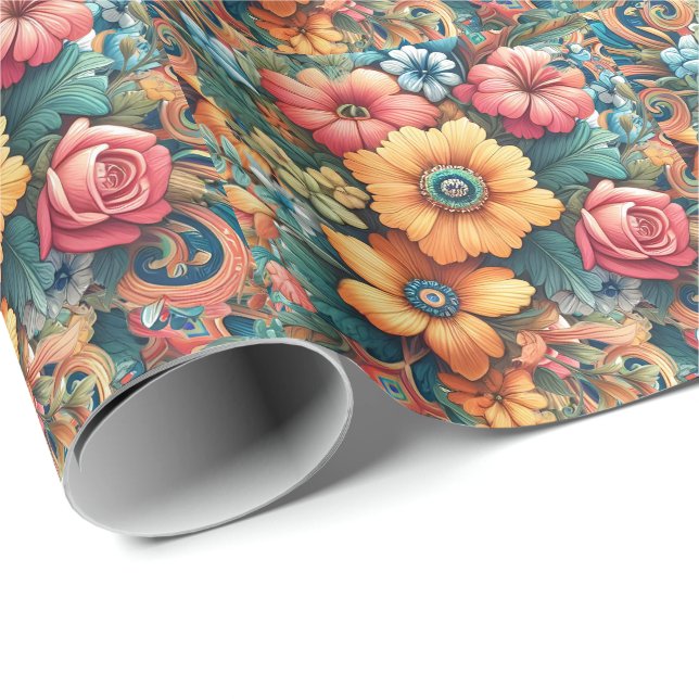Papel De Presente Grande Buquê de Flores (Ponta do rolo)