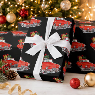 Papel De Presente Grande carro vintage vermelho, presentes e Papai N