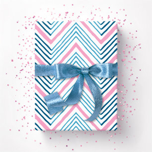 Papel De Presente Grande Chevron Zag em Rosa e Aqua Profundo