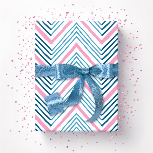 Papel De Presente Grande Chevron Zag em Rosa e Aqua Profundo (Criador carregado)