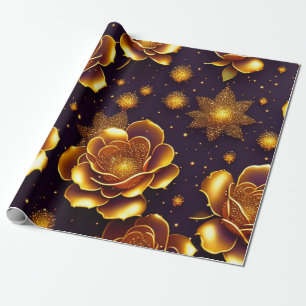 Papel De Presente Grande Coleção Dourada de Rosa Modernos de Luxo