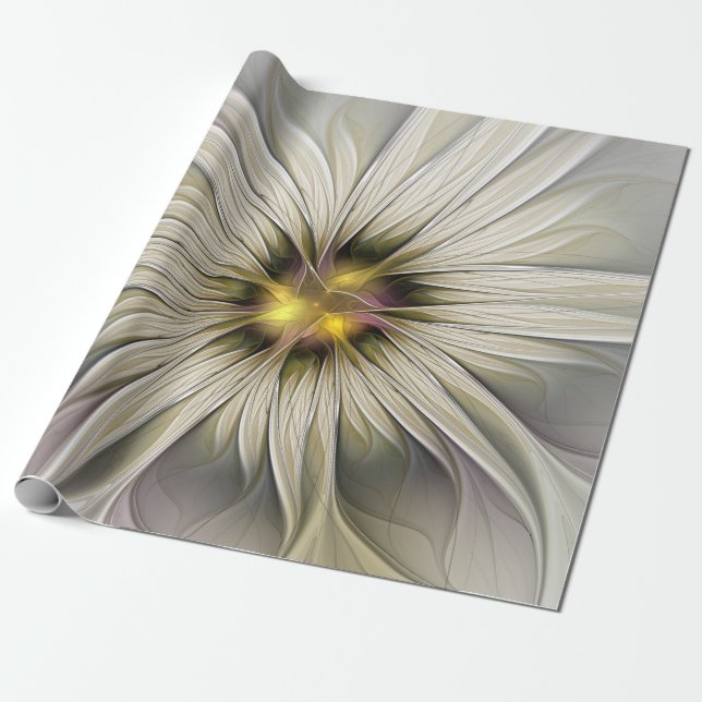 Papel De Presente Grande Flor de Marfim, Arte Fractal Moderna Abstra (Desenrolado)