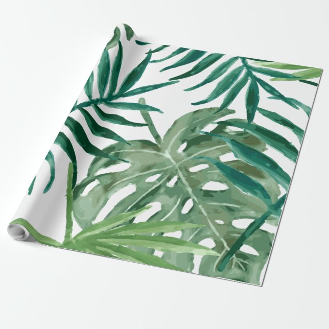 Papel De Presente Grande Monstera Tropical e Folhas de Palma (Desenrolado)