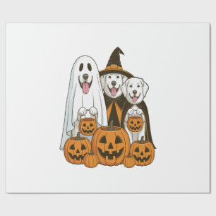 Papel De Presente Grande Pyrenees Cão Fantasma Bruxa Halloween Corre