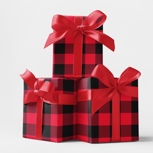 Papel De Presente Grande Xadrez de Buffalo Vermelho e Chevron Negro (Large Red and Black Chevron Buffalo Plaid Wrapping Paper)