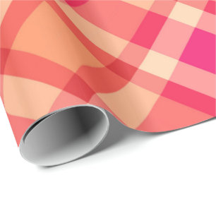 Papel De Presente Grande Xadrez moderna, laranja, coral e cor-de-ros