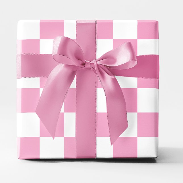 Papel De Presente Grande Xadrez Rosa Claro e Branco (Big Light Pink and White Checkered Wrapping Paper)