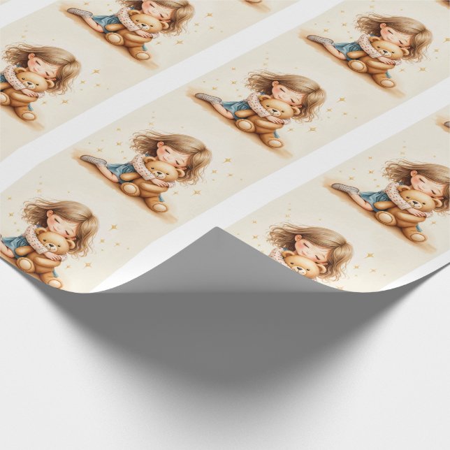 Papel De Presente Grandes Abraços - Garota Bonita Abraçando Urso de  (Ponta)