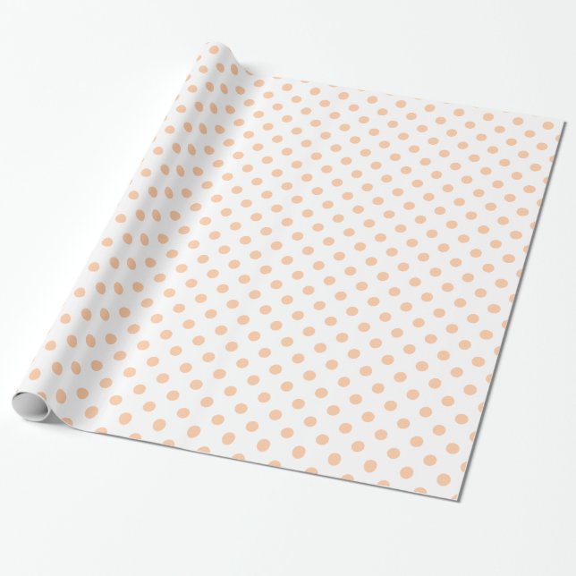 Papel De Presente Grandes bolinhas - pêssego profundo no branco (Desenrolado)