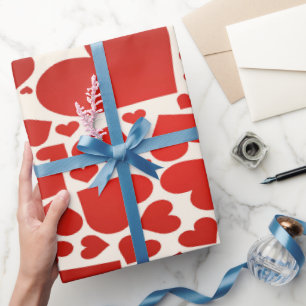 Papel De Presente Grandes Corações de Amor Vermelhos e Negrito