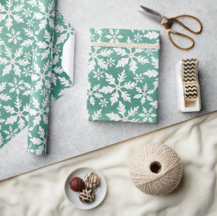 Papel De Presente Grandes Flocos Brancos de Neve Caindo em Fundo Ver