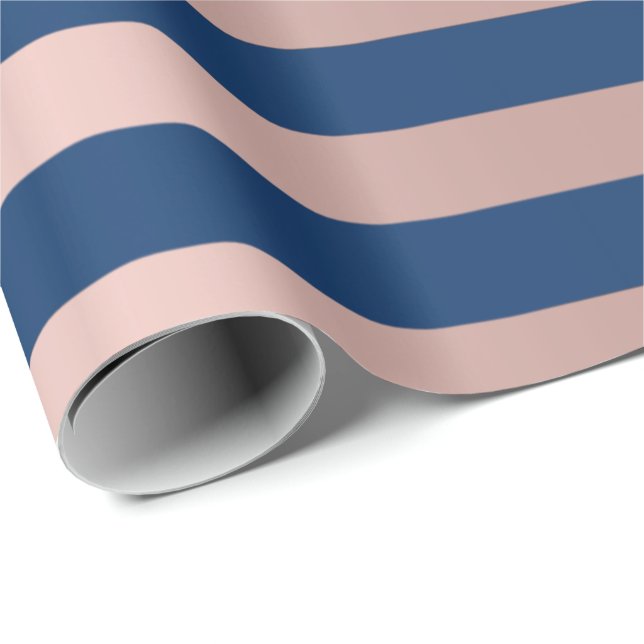 Papel De Presente Grandes Linhas Marinho Cor-de-rosa Azul, Rosa Dour (Ponta do rolo)