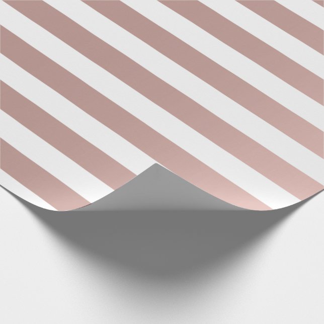 Papel De Presente Grandes Linhas Rosa Dourado Efeito Metálico Branco (Ponta)