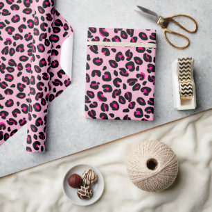 Papel De Presente Grandes Pintas de Leopardo Rosa Impressão Animal E