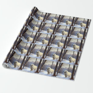 Papel De Presente Grandes Pirenéus Deixe Nevar Natal