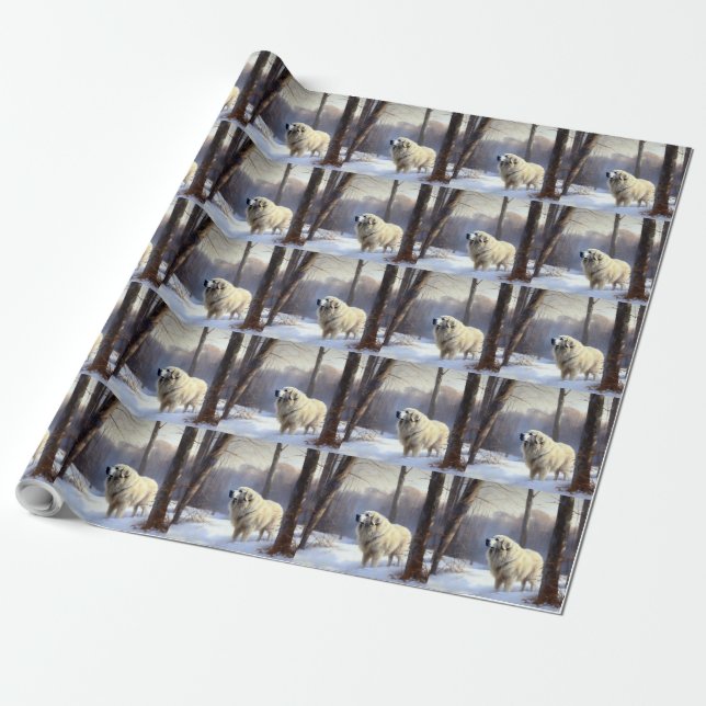 Papel De Presente Grandes Pirenéus Deixe Nevar Natal (Desenrolado)