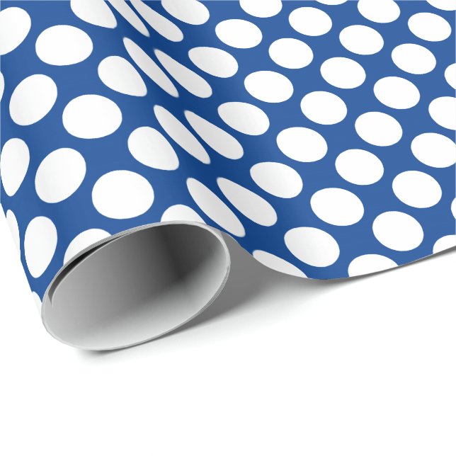 Papel De Presente Grandes pontos retrorreflectores - branco e azul d (Ponta do rolo)
