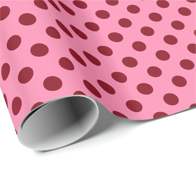 Papel De Presente Grandes pontos retros - Borgonha no rosa (Ponta do rolo)
