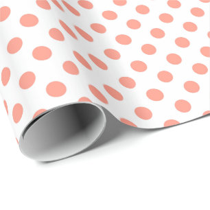 Papel De Presente Grandes pontos retros - cor-de-rosa coral e branco