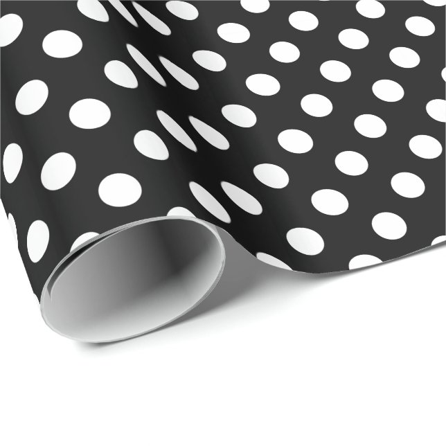 Papel De Presente Grandes pontos retros - preto e branco (Ponta do rolo)
