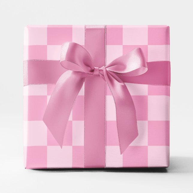 Papel De Presente Grandes Rosas claro Verificadas (Big Light Pink Checkered Wrapping Paper)