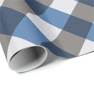Papel De Presente Grandes verificação, cinza/cinzas e azul do búf