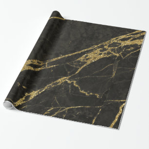 Papel De Presente Granito Preto e Veias Douradas 4