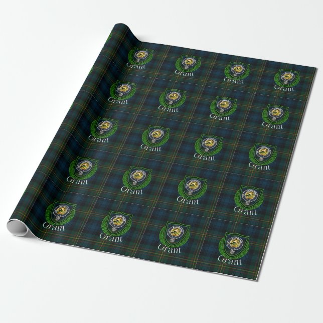 Papel De Presente Grant Scottish Clan Tartan & Crest (Desenrolado)