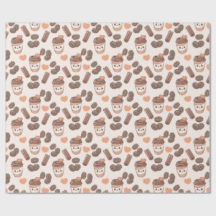 Papel De Presente Grãos de Café e Padrão de Xícaras de Outono Fofo