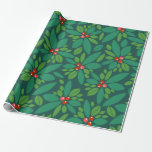 Papel De Presente Graphic Christmas Holly<br><div class="desc">Padrão de design com ilustrações gráficas de holly com morangos vermelhos e rosados. Excelente para férias de inverno,  aniversários e Natal. Procure produtos correspondentes!</div>