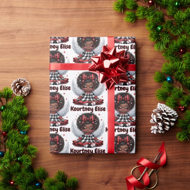 Papel De Presente Grátis Afro Angel Little Girl Red & Black Natal