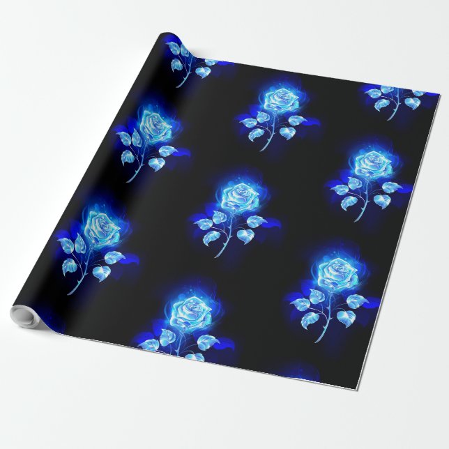 Papel De Presente Gravação de Rosa Azul (Desenrolado)