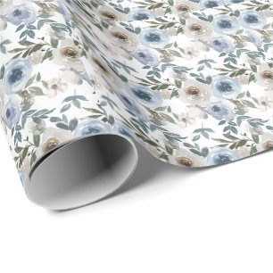 Papel De Presente Gravata de Flor de Água-Marinha Pó Azul Floral