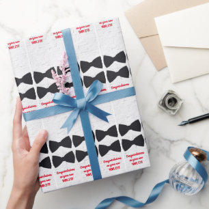 Papel De Presente Gravatas pretas de Arco em branco com texto vermel