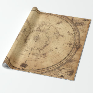 Papel De Presente Grave Mapa Mundial Polar em Sepia