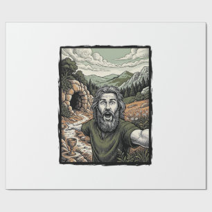 Papel De Presente Gravura Antiga Surpreso Retrato Barbudo Desenho