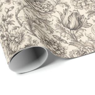 Papel De Presente Gravura Botânica Vitoriana Altamente Detalhada