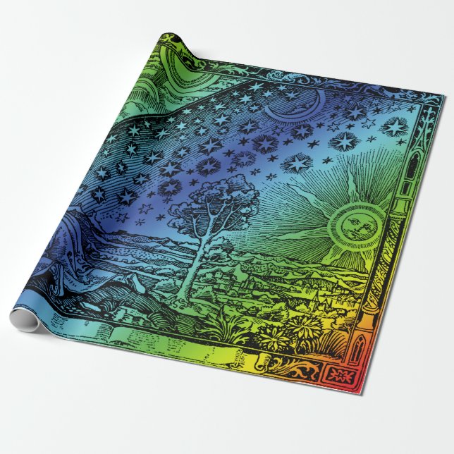Papel De Presente Gravura Flammarion Céu e Terra (Desenrolado)