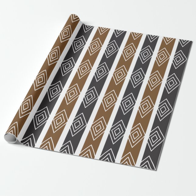 Papel De Presente Gray Brown Geometric Diamond Stripes (Desenrolado)