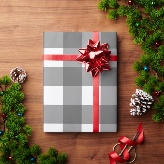 Papel De Presente Gray & White Square Pattern Wrapping Paper (Presente de Natal)