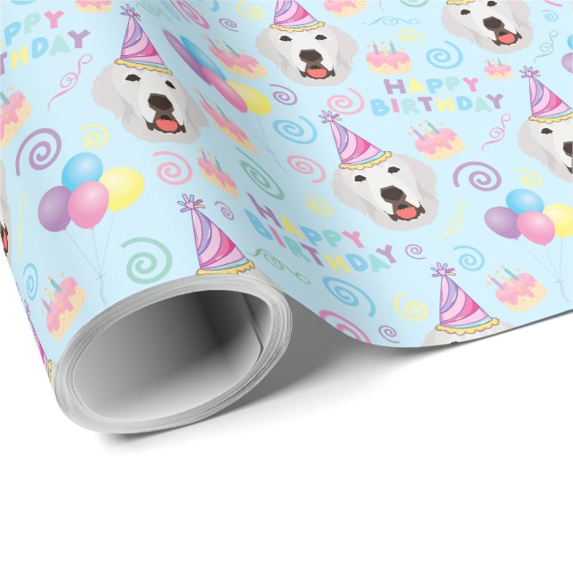 Papel De Presente Great Pyrenees Birthday Gift Wrapping Paper Blue (Ponta do rolo)