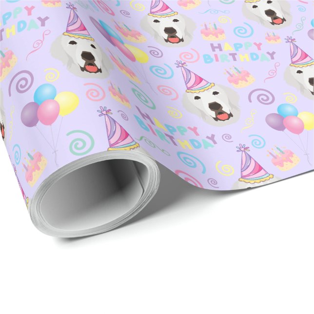 Papel De Presente Great Pyrenees Birthday Gift Wrapping Paper Purple (Ponta do rolo)