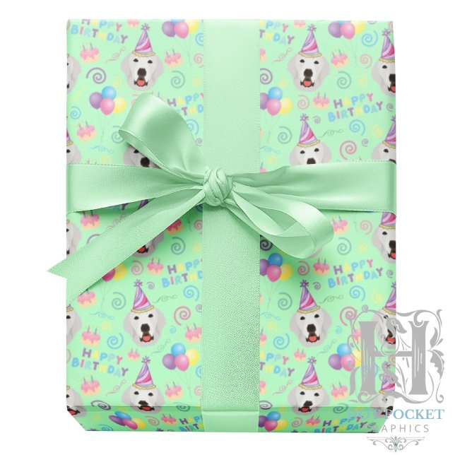 Papel De Presente Great Pyrenees Wrapping Paper Green (Criador carregado)