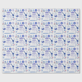 Papel De Presente Greece Blue and White