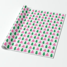 Papel De Presente Green and Pink Christmas Trees