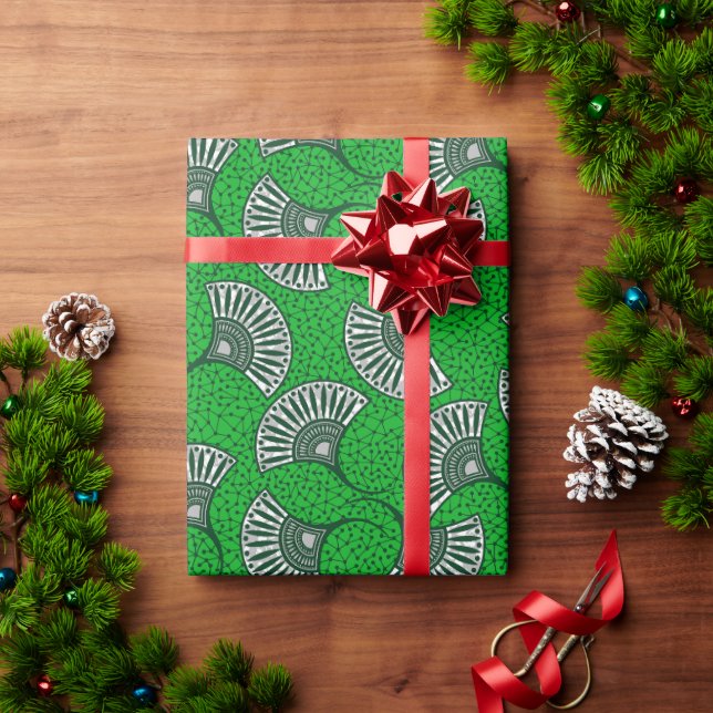 Papel De Presente Green Ankara Fan Print Wrapping Paper (Presente de Natal)