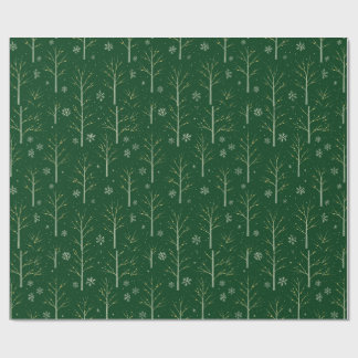 Papel De Presente Green Birch Tree  – Winter Snowflake & Warm Light 